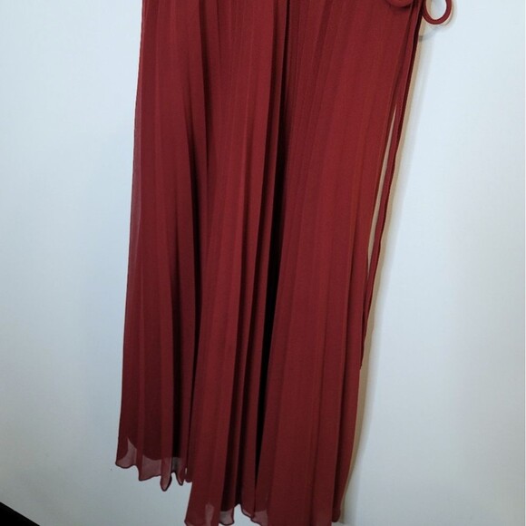 Asos Design Oxblood Red Pleated Cami Midi Dress Drawstring Waist Size 0 - Picture 5 of 10